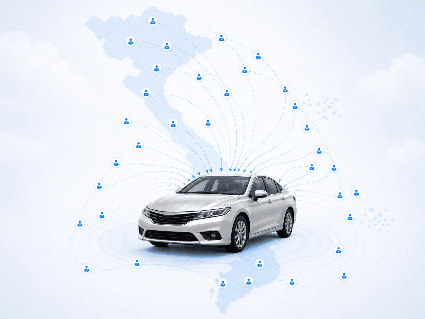 Một chiếc xe được kết nối với mạng lưới người mua trên toàn quốc