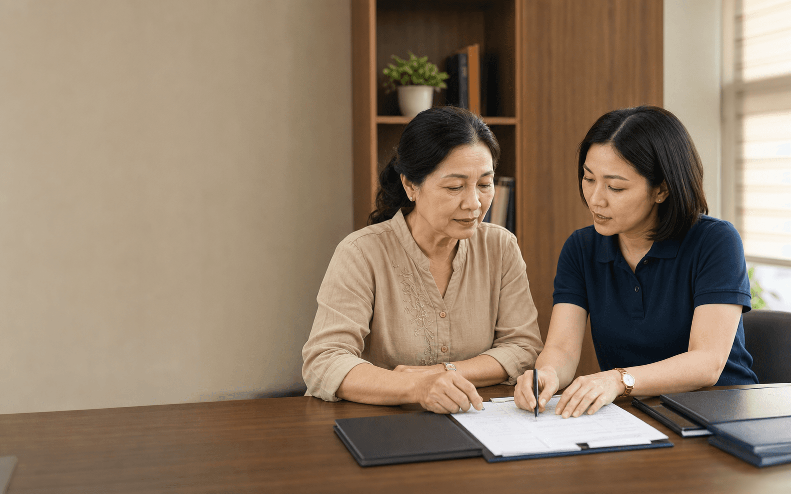 Chủ xe và chuyên viên Vucar cùng kiểm tra giấy tờ giao dịch